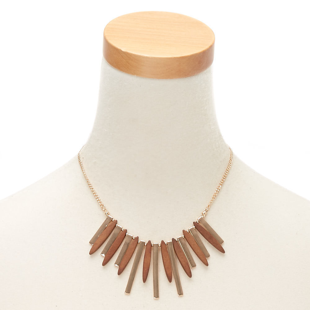 Gold Wooden Bar Statement Necklace,