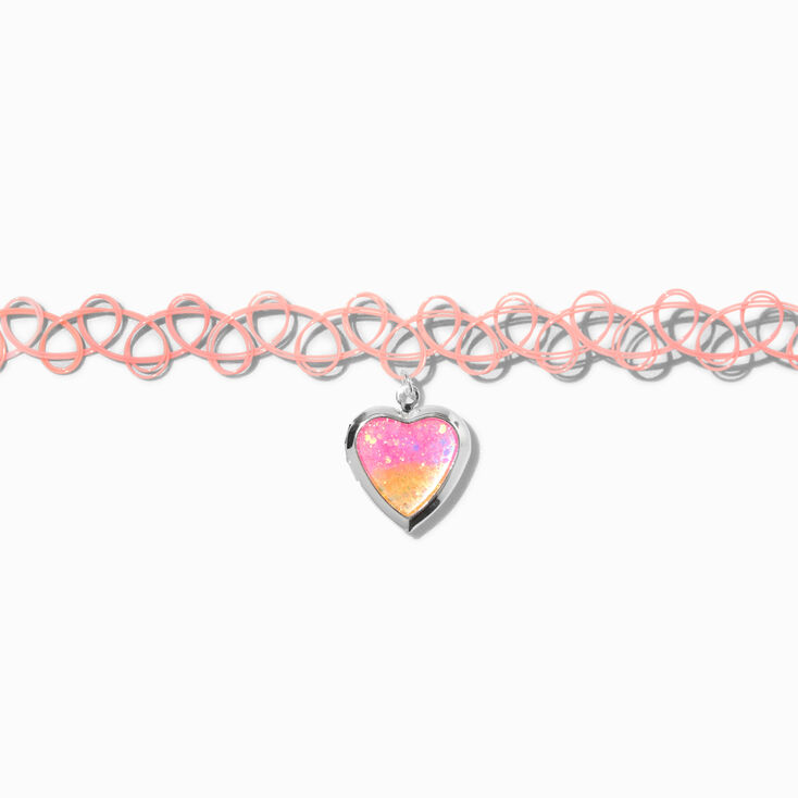 Heart Locket Pendant Glow-in-the-Dark Tattoo Choker Necklace