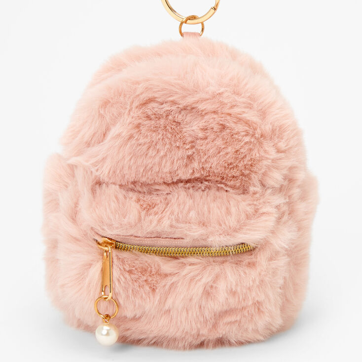 Blush Pink Fuzzy Mini Backpack Keyring,