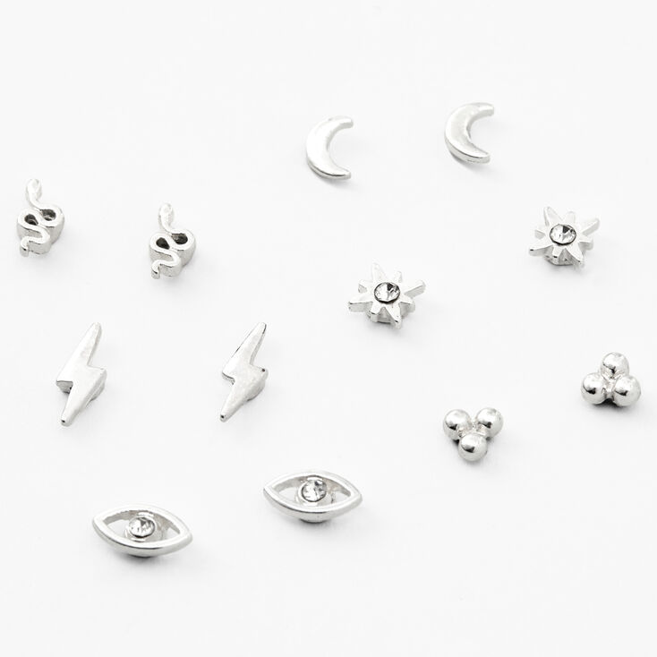 Silver Mystical Magnetic Stud Earrings - 6 Pack,