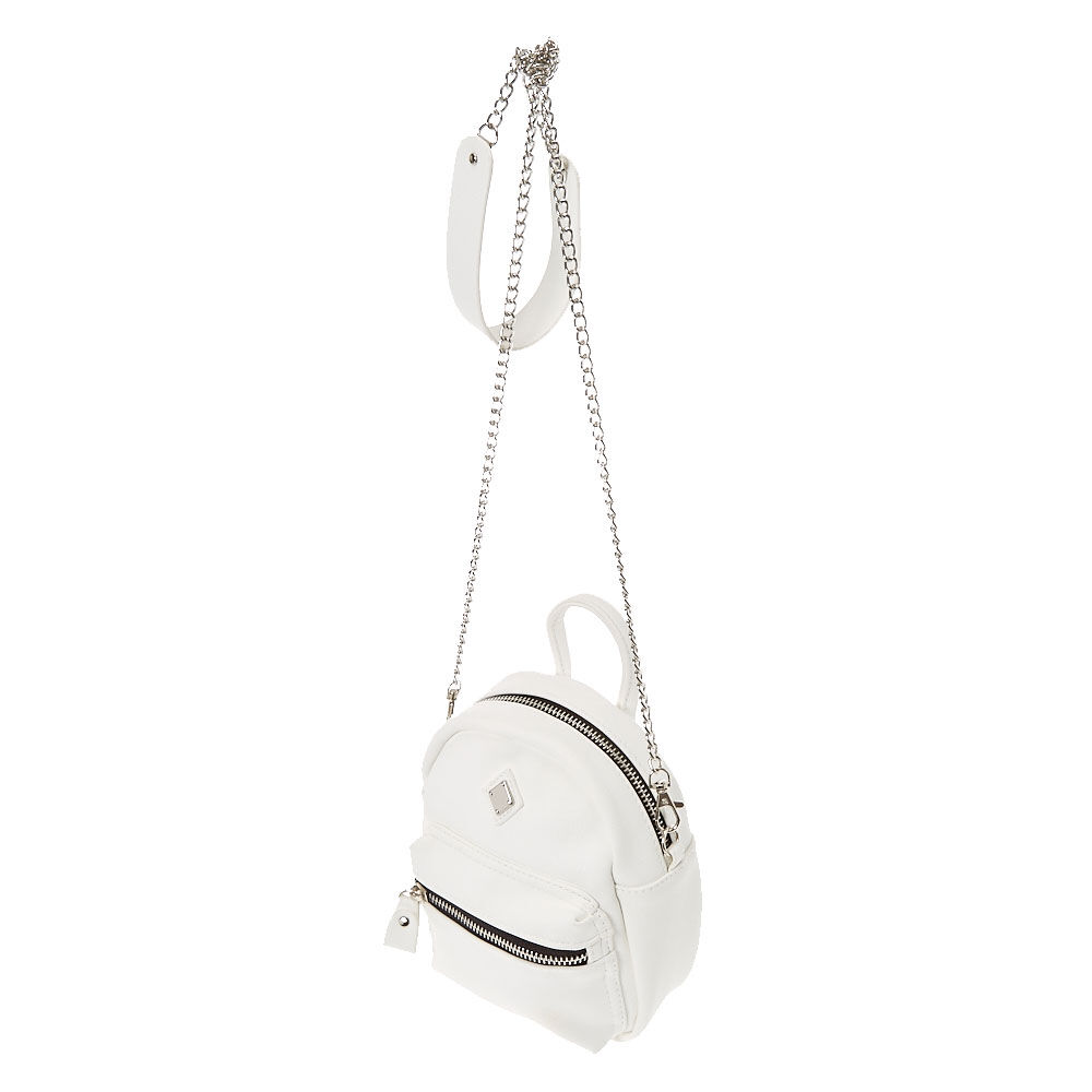 Faux Leather Mini Backpack Crossbody Bag - White,