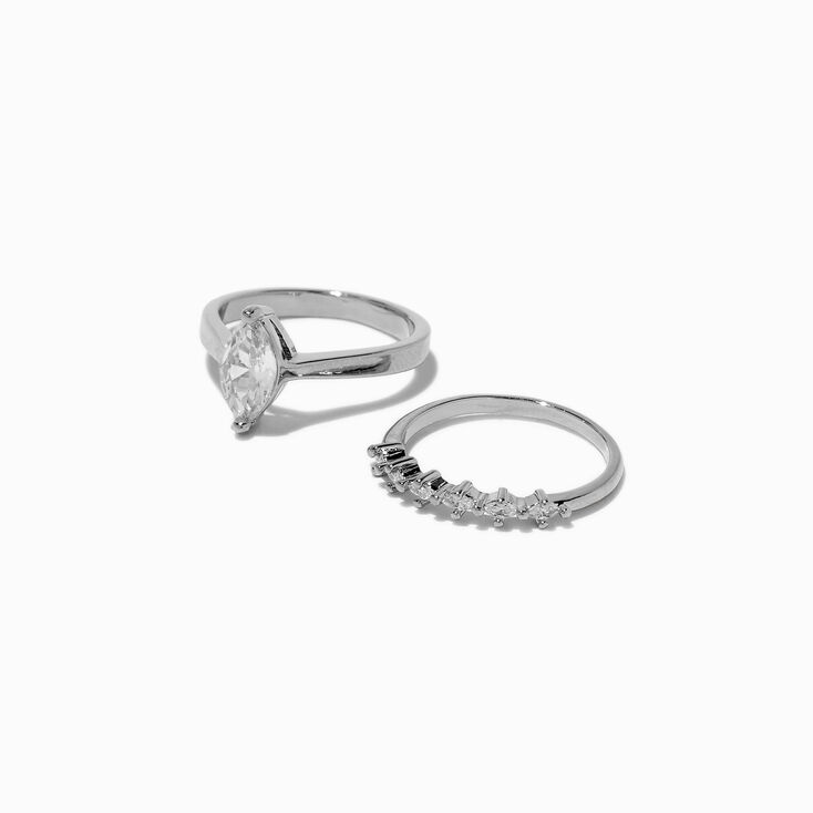 Silver-tone Cubic Zirconia Marquise Rings - 2 Pack ,