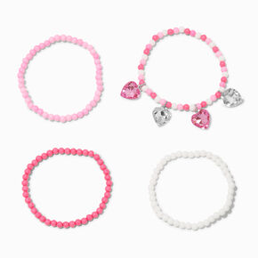 Bracelets &eacute;lastiques perles de rocaille c&oelig;ur rose vif Claire&#39;s&nbsp;Club - Lot de 4,