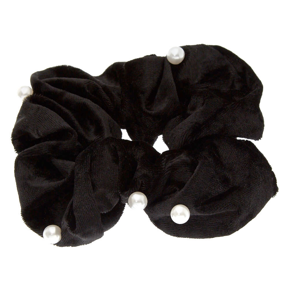 ☆TATIANA☆ Velvet Pearl Hair Scrunchie HB0101 Velvet Pearl Hair Scrunchie - Black | Claire's