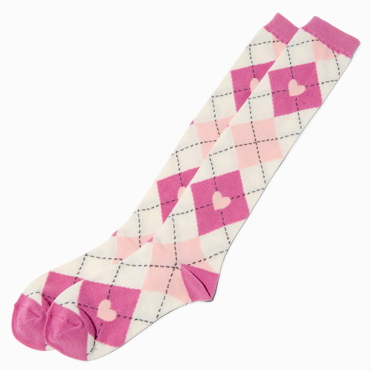 Pink Heart Argyle Over the Knee Socks - 1 Pair,