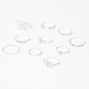 Silver-tone Mixed Butterfly Rings - 10 Pack,