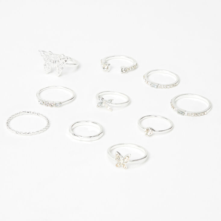 Silver Mixed Butterfly Rings - 10 Pack,