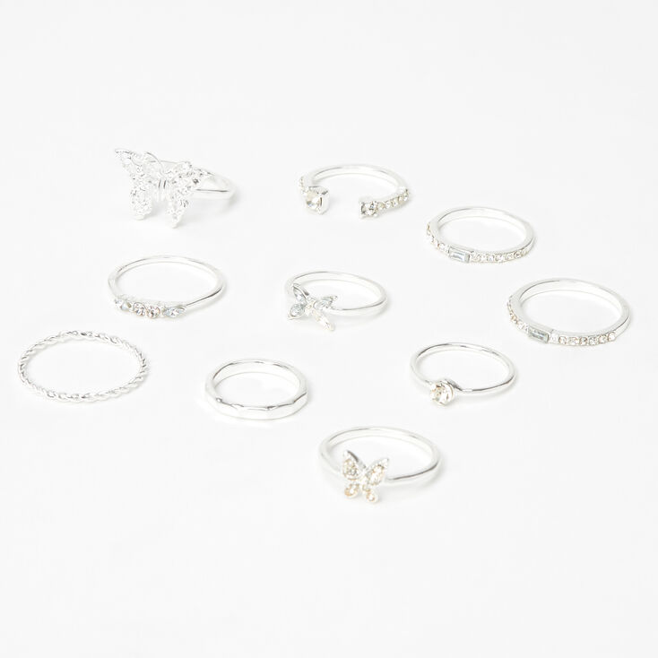 Silver-tone Mixed Butterfly Rings - 10 Pack,