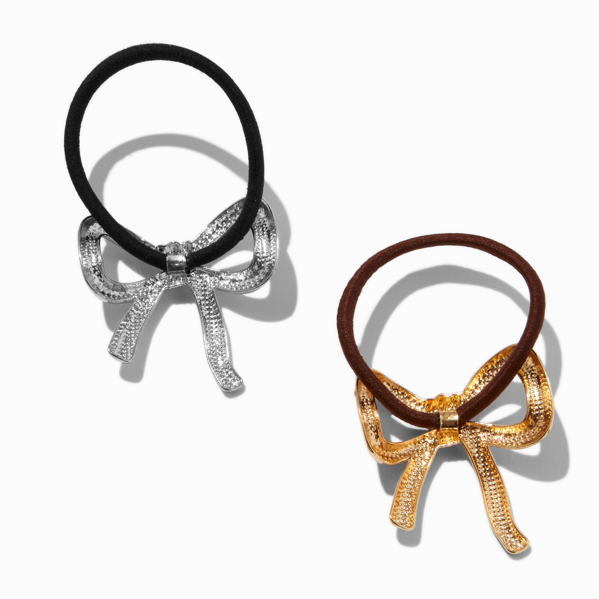 Mixed Metal Bow Hair Ties - 2 Pack,