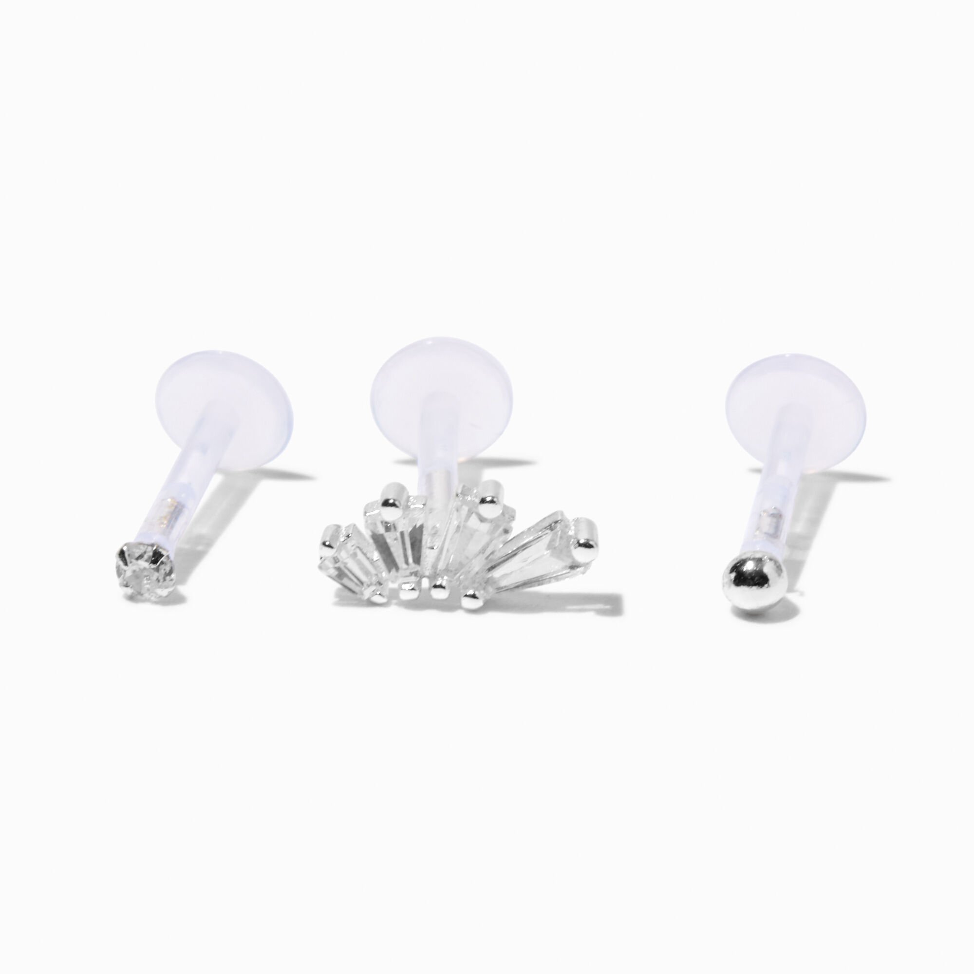 18G Silver-tone Stainless Steel Opalescent Clicker Nose Rings - 3 Pack ,