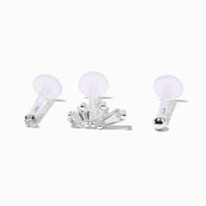 18G Silver-tone Stainless Steel Opalescent Clicker Nose Rings - 3 Pack ,