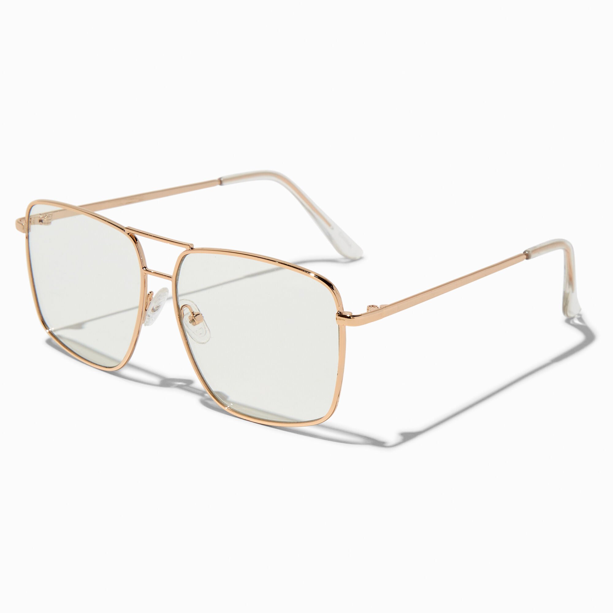 Gold-tone Metal Aviator Clear Lens Frames,