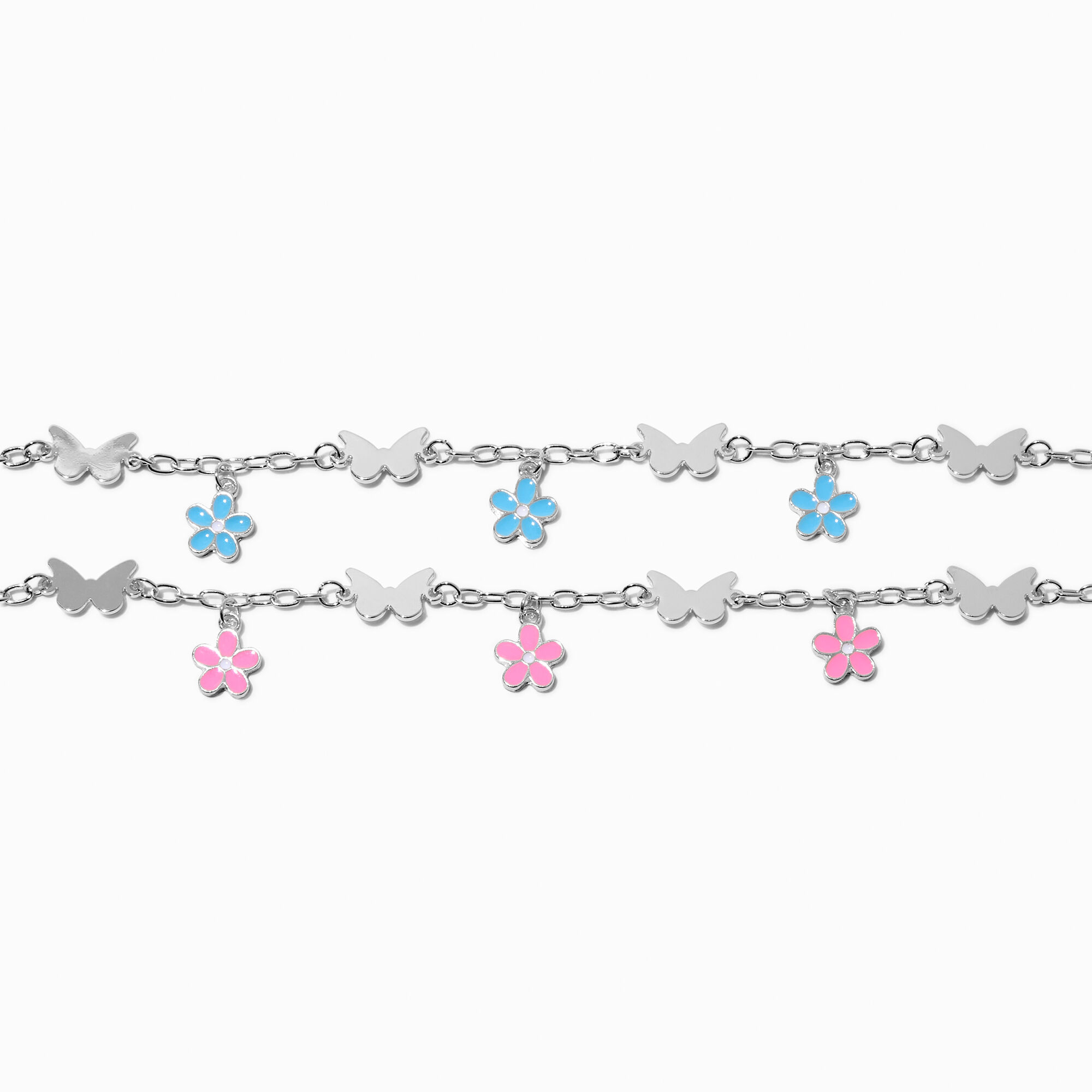 Best Friends Pink & Blue Butterfly & Flower Charm Bracelets - 2 Pack,