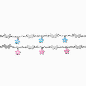 Best Friends Pink &amp; Blue Butterfly &amp; Flower Charm Bracelets - 2 Pack,