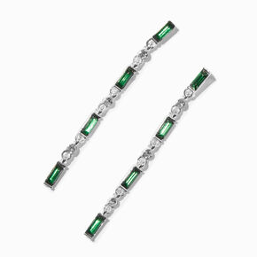 Emerald Green Baguette Crystal Column 3&quot; Drop Earrings,