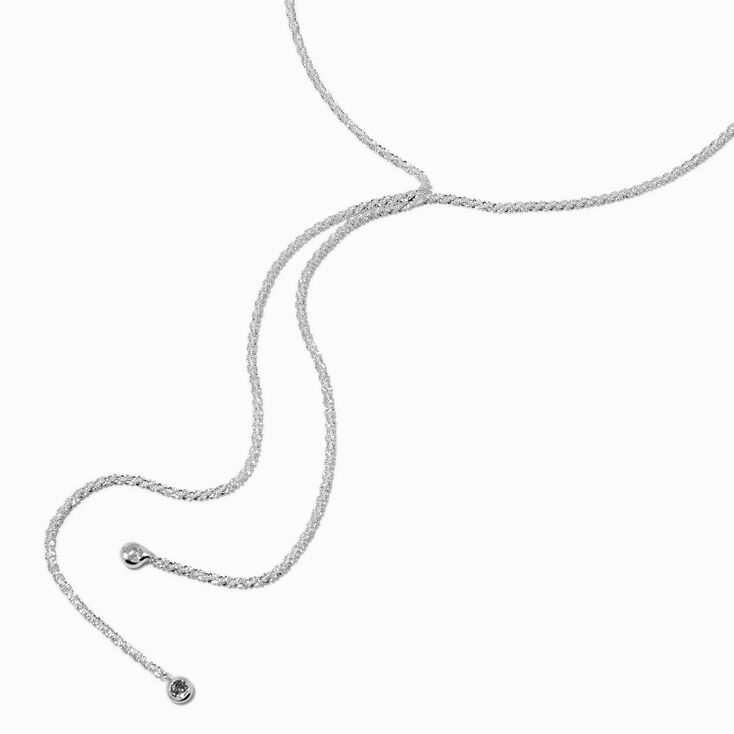 Silver-tone Laser Cut Cubic Zirconia Y-Neck Necklace ,