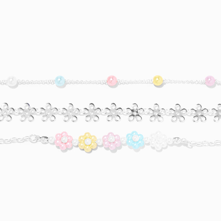 Claire&#39;s Club Silver Pastel Daisy Chain Bracelets - 3 Pack,