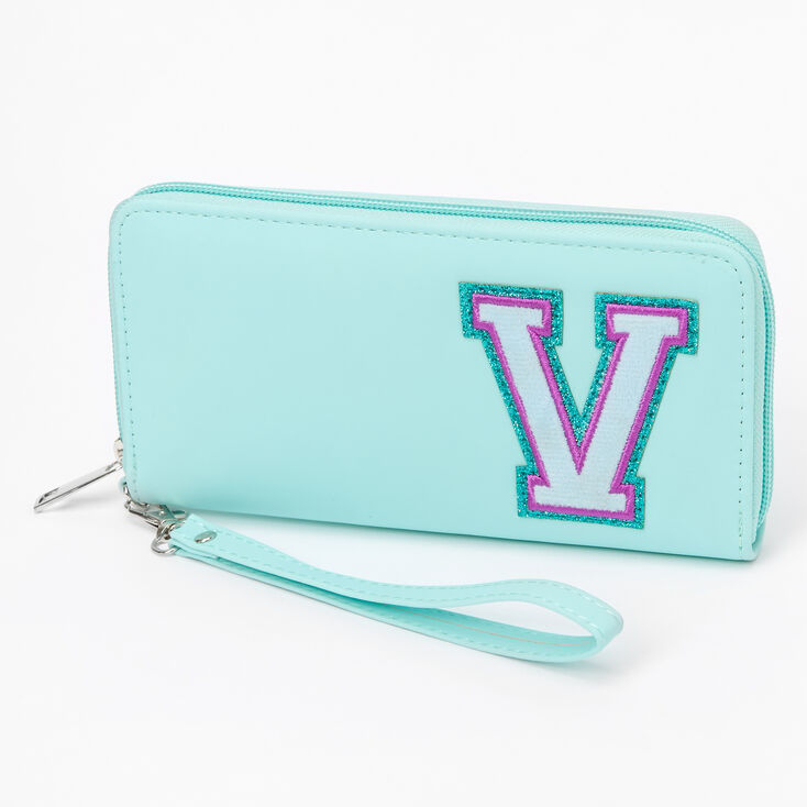 Mint Varsity Initial Wristlet - V,