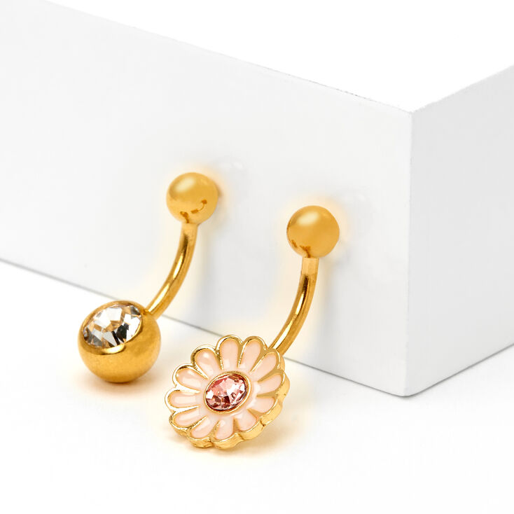 Gold 14G Crystal Daisy Belly Rings - 2 Pack,