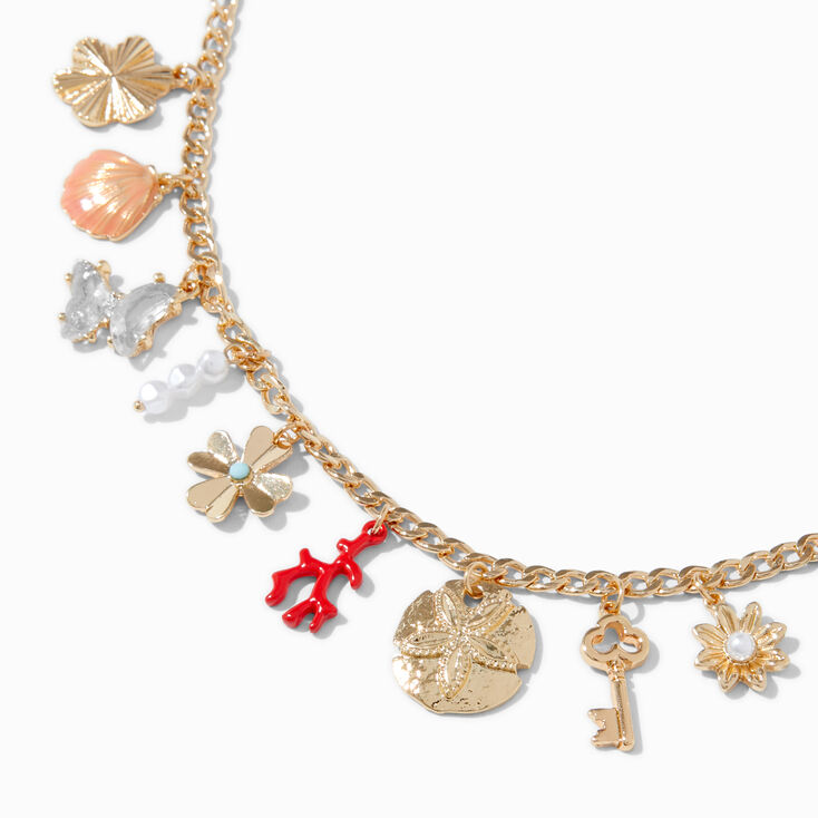 Gold-tone Beach Statement Charm Necklace,
