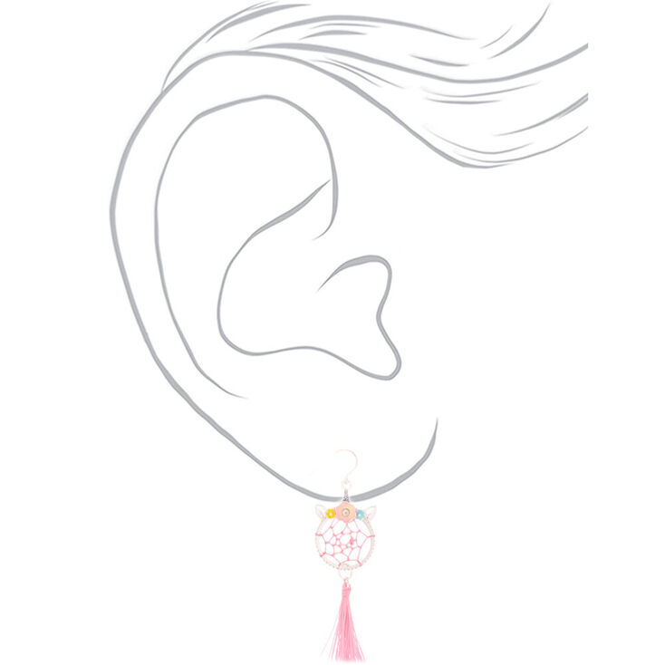 Silver 2&quot; Unicorn Dreamcatcher Drop Earrings - Pink,