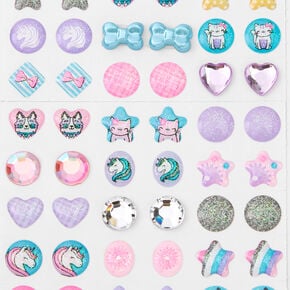 Claire&#39;s Club Pastel Unicorn Stick On Earrings - 60 Pack,