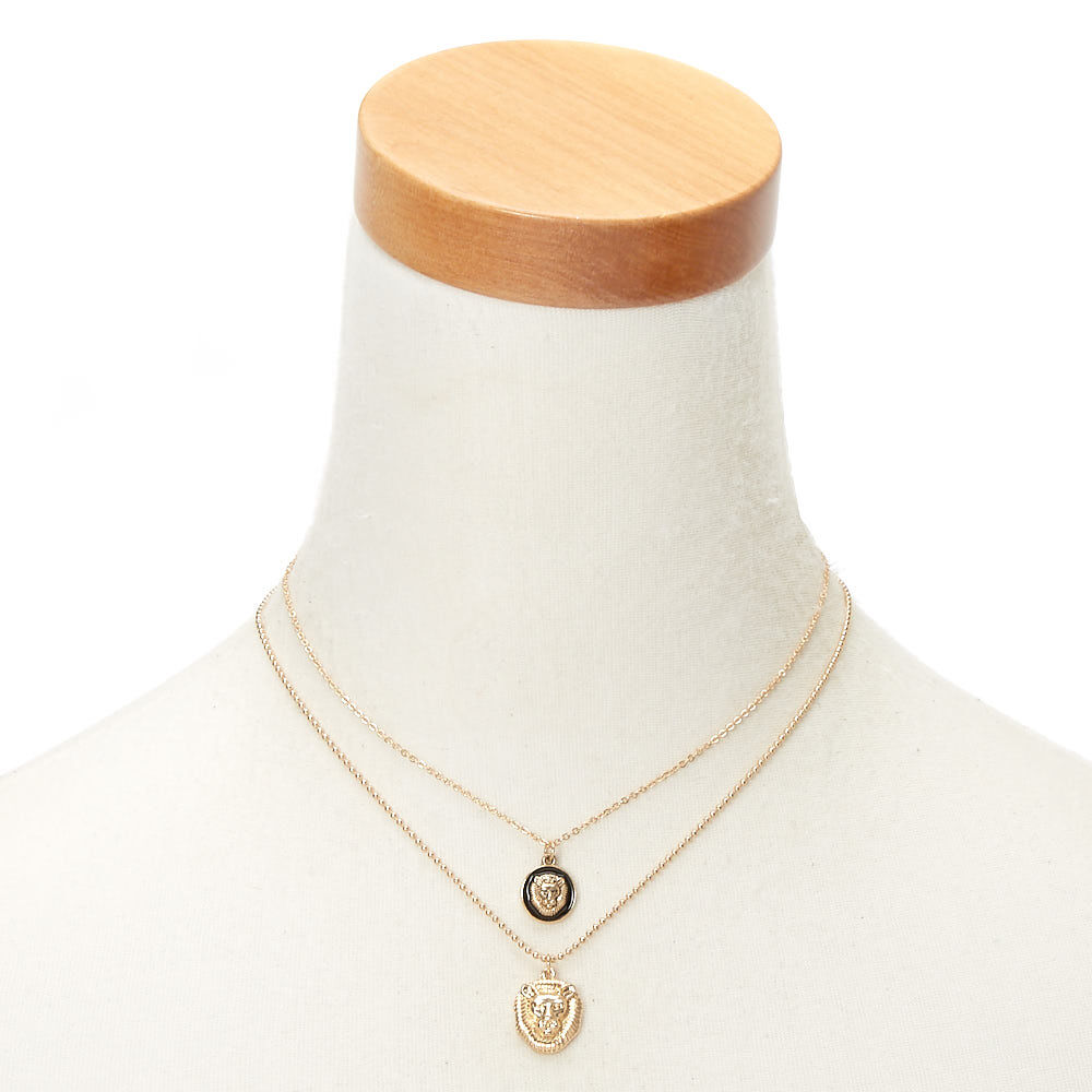 Gold Lion Pendant Necklaces - 2 Pack,