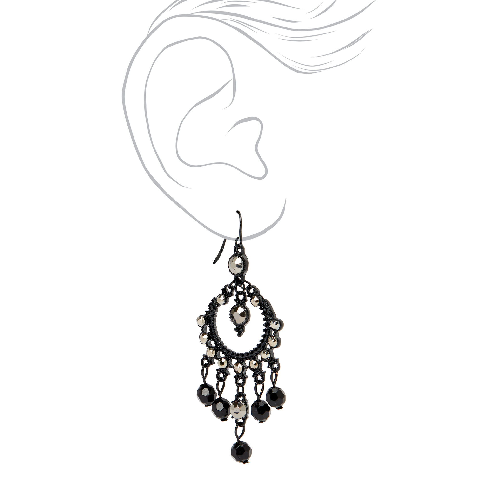 Jet Black 2.5" Vintage Rhinestone Beaded Chandelier Drop Earrings,