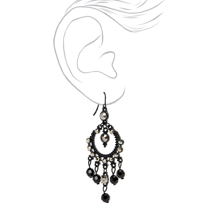 Jet Black 2.5&quot; Vintage Rhinestone Beaded Chandelier Drop Earrings,