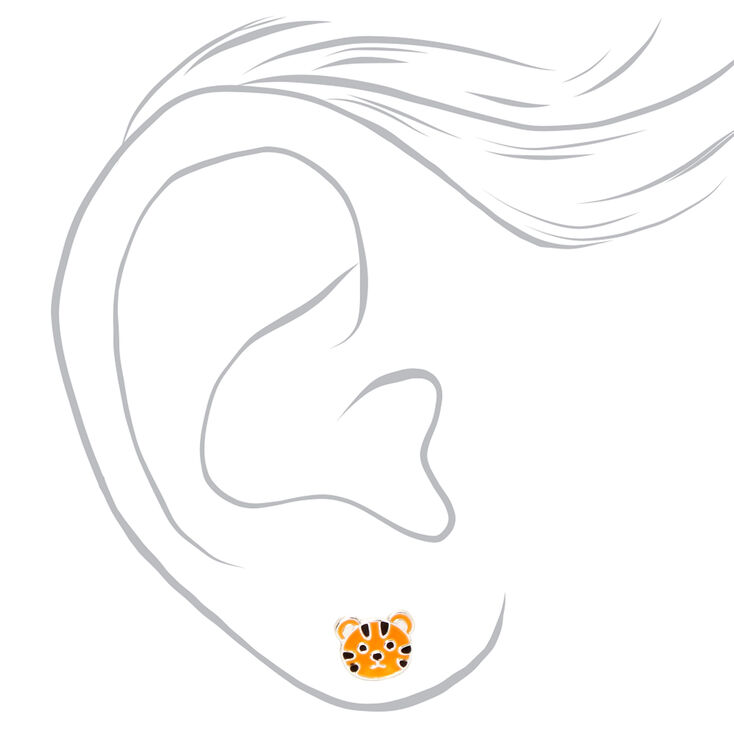 Sterling Silver Enamel Tiger Stud Earrings,