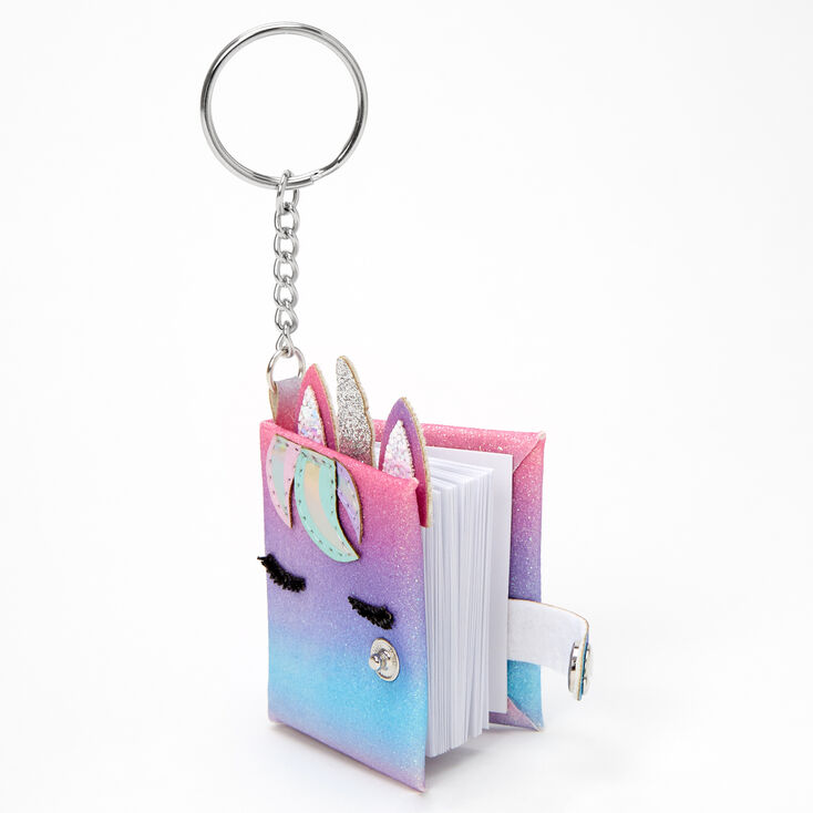 Glitter Rainbow Unicorn Mini Diary Keyring ,