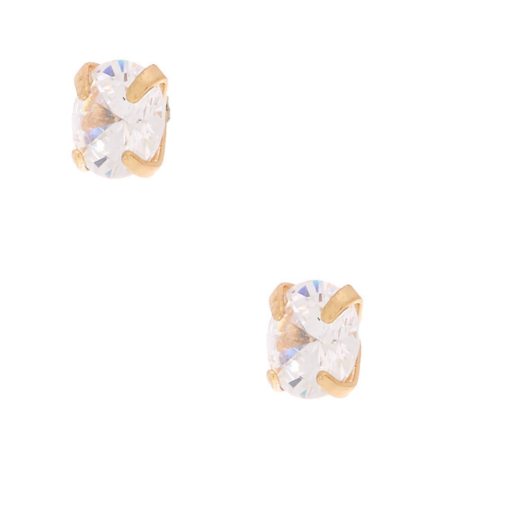 Gold Cubic Zirconia Round Martini Stud Earrings - 6MM,