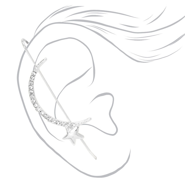 Silver Moon &amp; Stars Ear Cuff Pin,