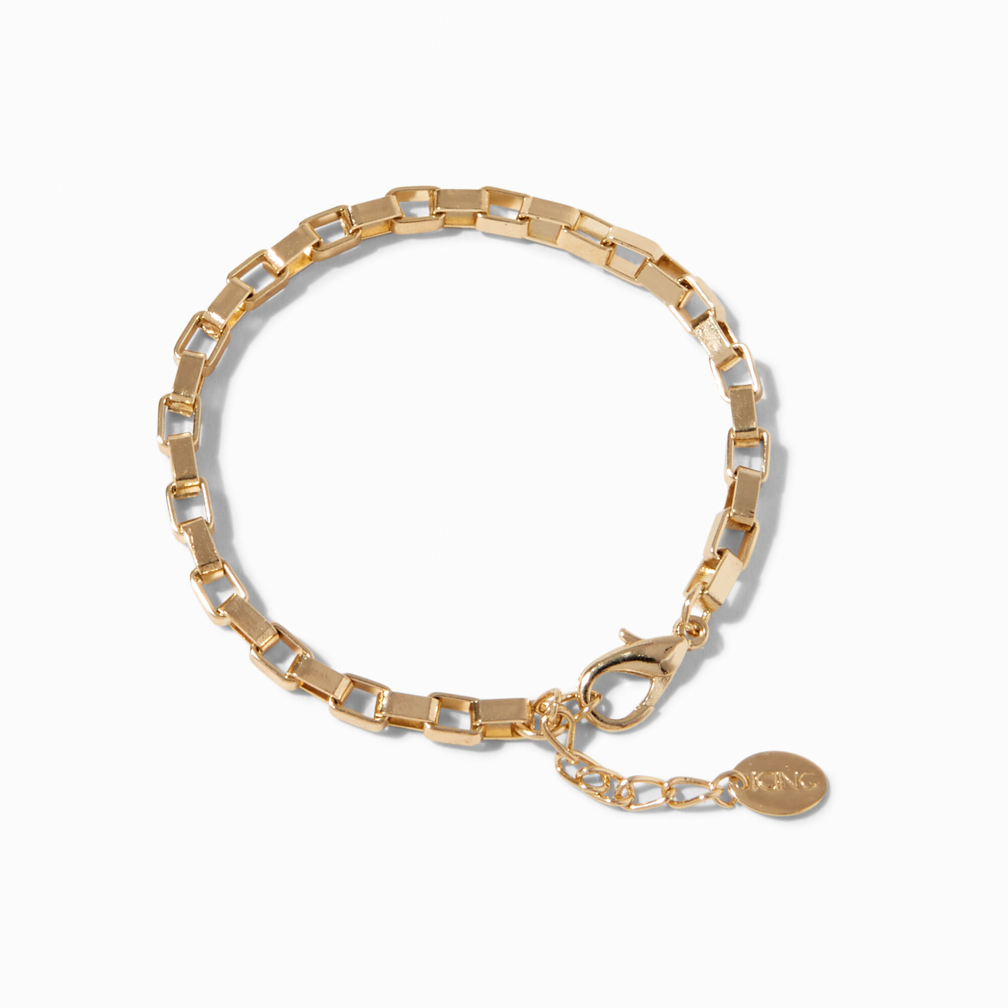 View Claires Tone Open Box Link Chain Bracelet Gold information