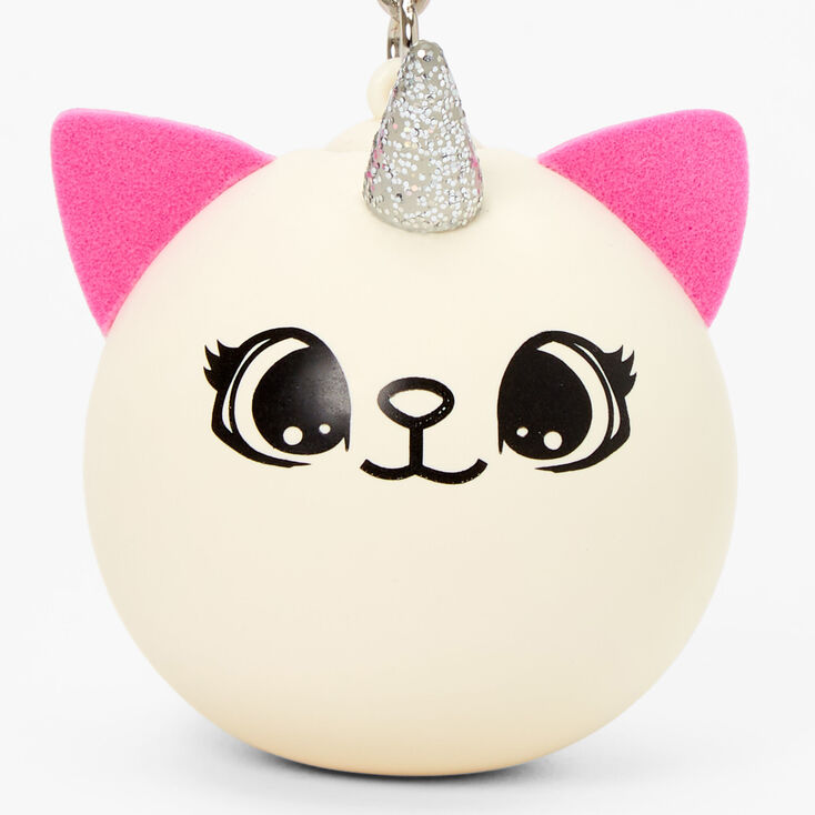 Pink &amp; White Caticorn Stress Ball Keychain,