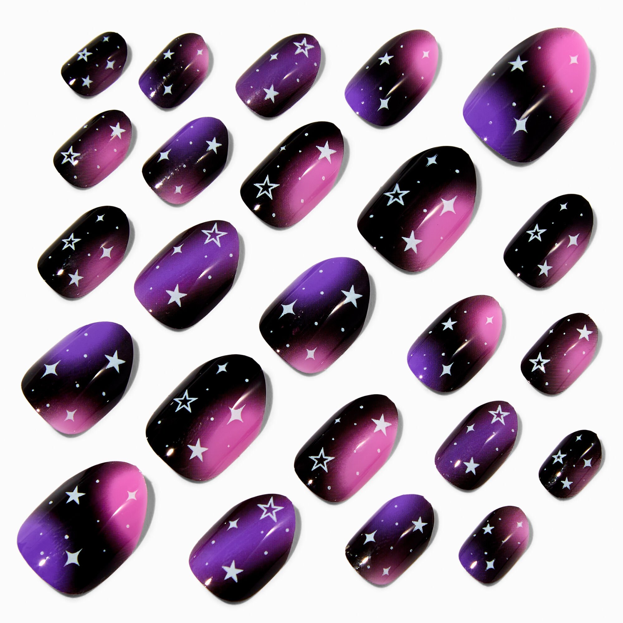 Purple Galaxy Stiletto Vegan Press On Faux Nail Set - 24 Pack,