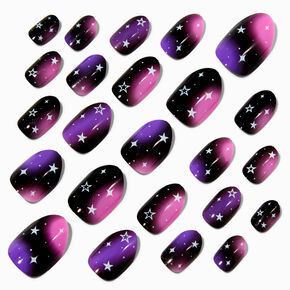 Purple Galaxy Stiletto Vegan Press On Faux Nail Set - 24 Pack,
