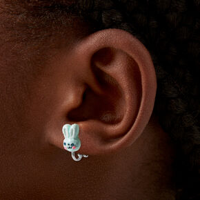 Boucles d&#39;oreilles &agrave; clip avec lapins paillet&eacute;s bleus,