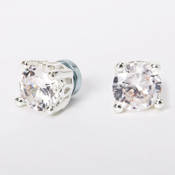 Silver Cubic Zirconia Round Magnetic Earrings - | Claire's US
