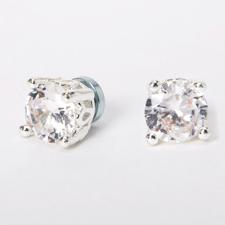 Silver Cubic Zirconia Round Magnetic Earrings - 5MM,