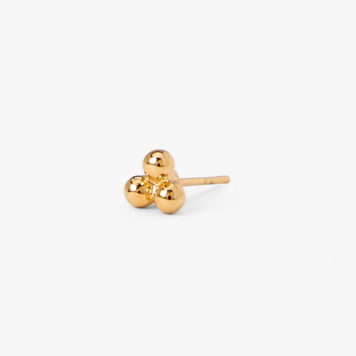 18k Gold Plated One Triple Ball Stud Earring,