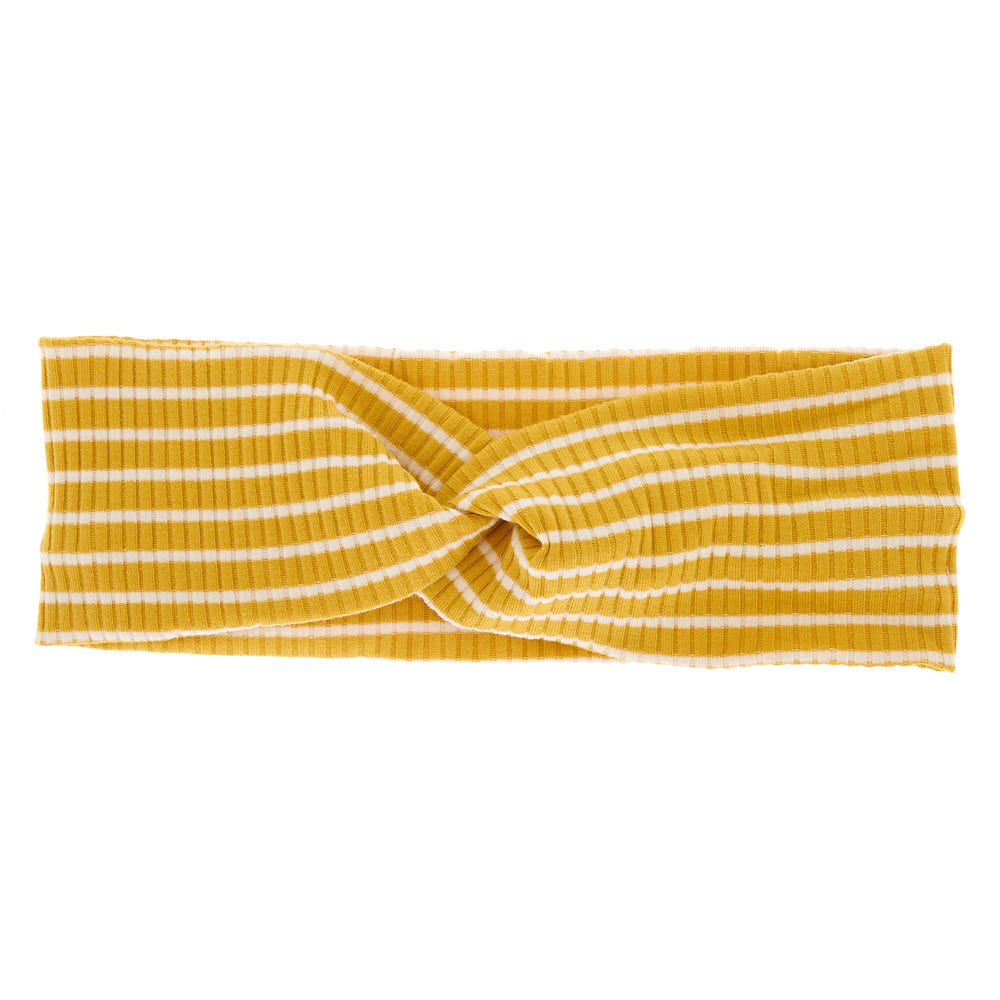 Striped Ribbed Twisted Headwrap - Mustard,