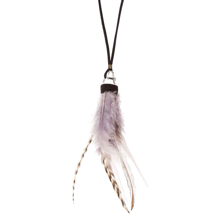 Long collier &agrave; pendentif strass et plumes - Violet,