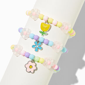 Claire&#39;s Club Spring Floral Beaded Charm Stretch Bracelets - 3 Pack,