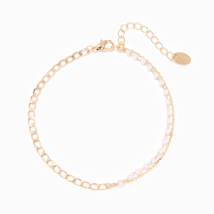 Gold Half Pearl Chain Anklet,