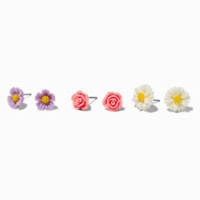 Carved Flower Earrings - 3 Pack,