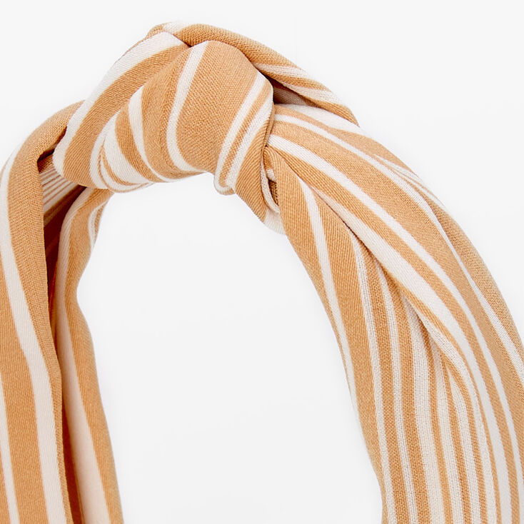 Nude &amp; White Striped Knotted Headband,