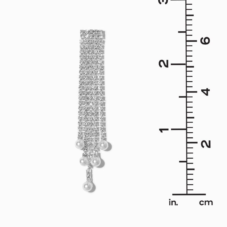 Silver-tone Crystal Fringe Pearl 2.5&quot; Linear Drop Earrings,