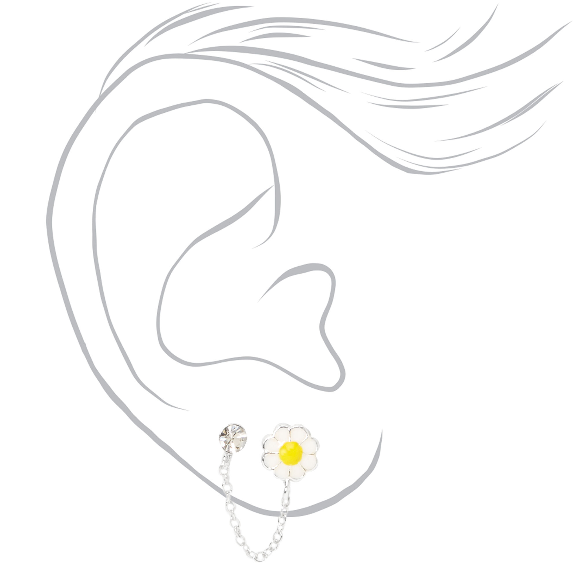 Sterling Silver Daisy Connector Chain Stud Earrings,