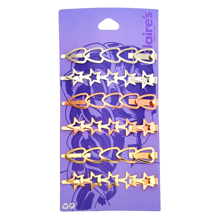 Claire's Épingles plates étoiles et cœurs en métaux mixtes - Lot de 6